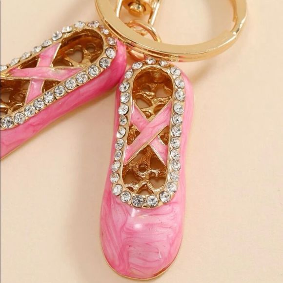 Rhinestone & Enamel Ballet 🩰 Slippers Keychain/Purse 👜🎒Charm ~ Dancer Gift 🎁 - Picture 2 of 5
